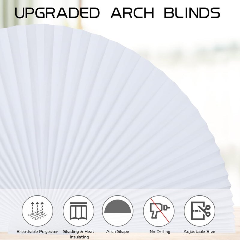 Jlong Arch Small Window Shade Curtains Half Circle Moon Pleated Blinds Semi Circle Temporary Light Filtering Pleated Paper Shades Half Round Window Covering Easy to Cut and Install (1, White, 24x12Inches) - Image 5